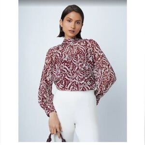 Jacquie The Label Zebra Print Smocked High Neck Blouse